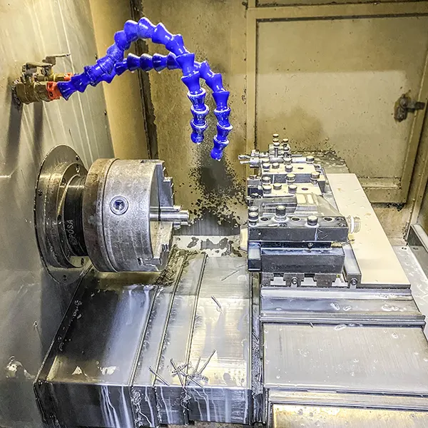 High-efficiency CNC turning of a metal shaft, ideal for medium to high volume batch production.