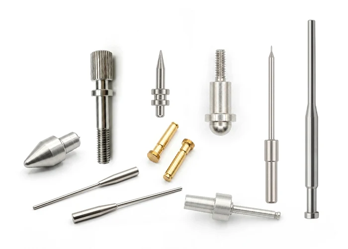 Examples of small-diameter pins and standard turned components made via CNC turning, suitable for batch production by FIWOK METALWORKS.