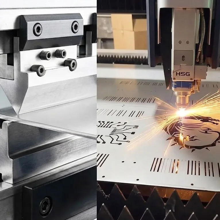 Fiber laser cutting and precision press brake bending of sheet metal in a flexible, tool-less custom fabrication environment.