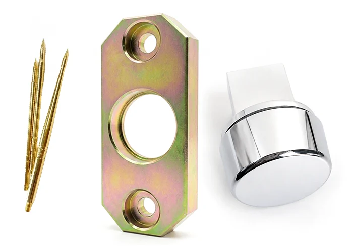 Representative metal parts with specified zinc, nickel, and gold plating finishes.